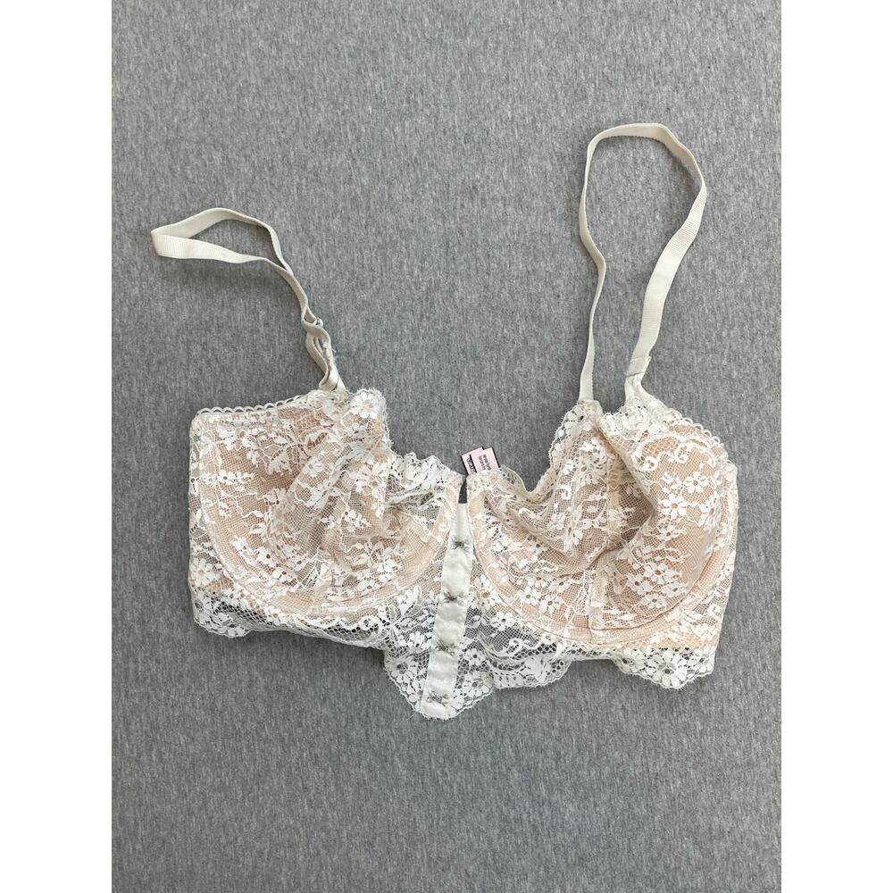 Victoria's Secret Bra Womens 32DDD Ivory Dream Angel Lightly Lined Lace Push Up
